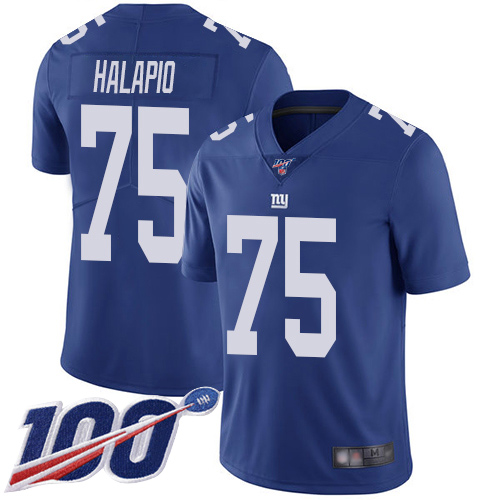 Men New York Giants 75 Jon Halapio Royal Blue Team Color Vapor Untouchable Limited Player 100th Season Football NFL Jersey